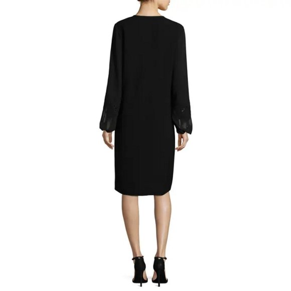 LAFAYETTE 148 NEW YORK Eli Embroidered Cuff Chiffon Black Dress New M - Picture 2 of 4